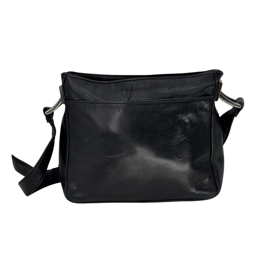 Perlina Vintage Crossbody Leather Bag Medium Women’s Black Silver Shoulder Lined